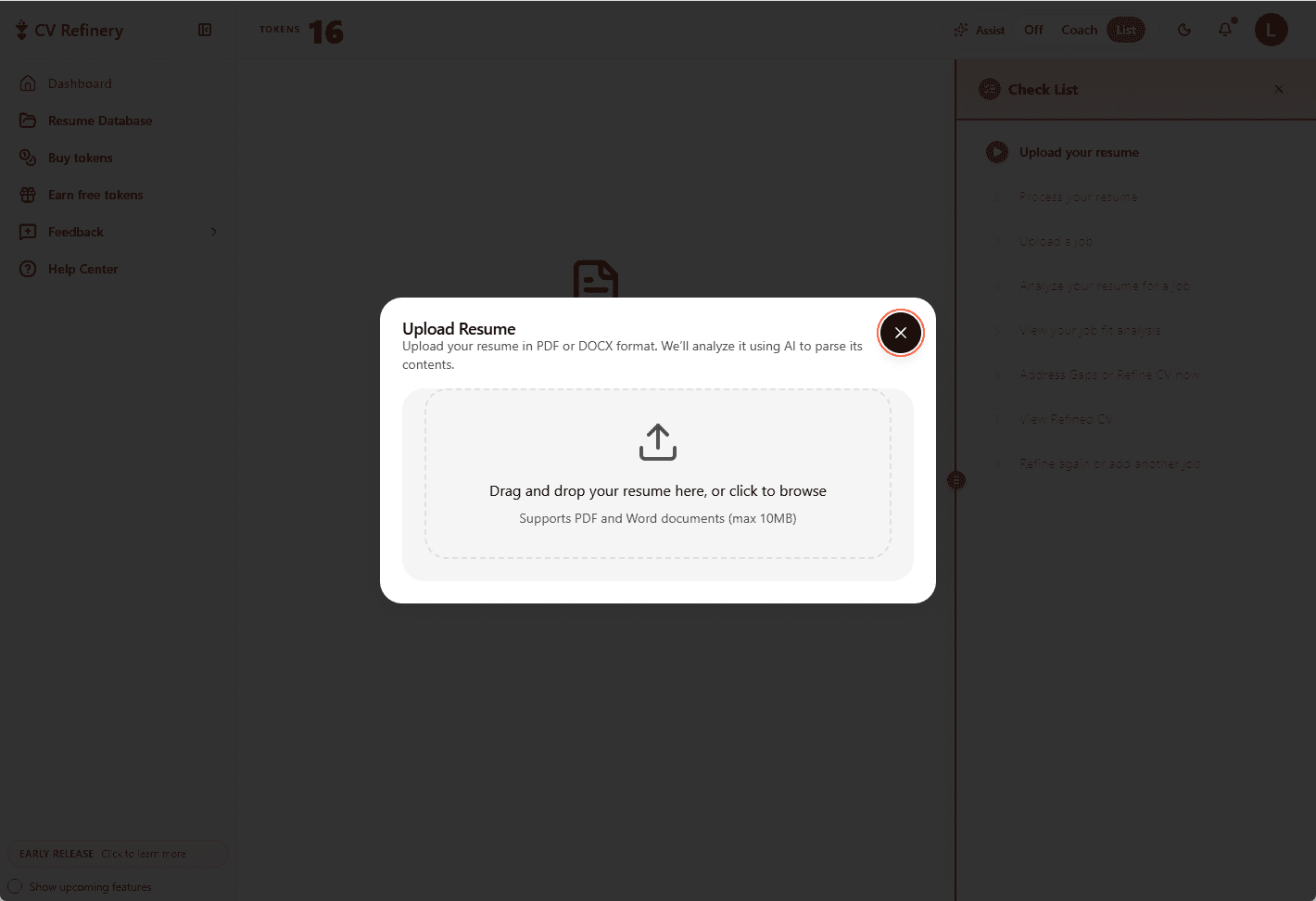 Resume upload interface